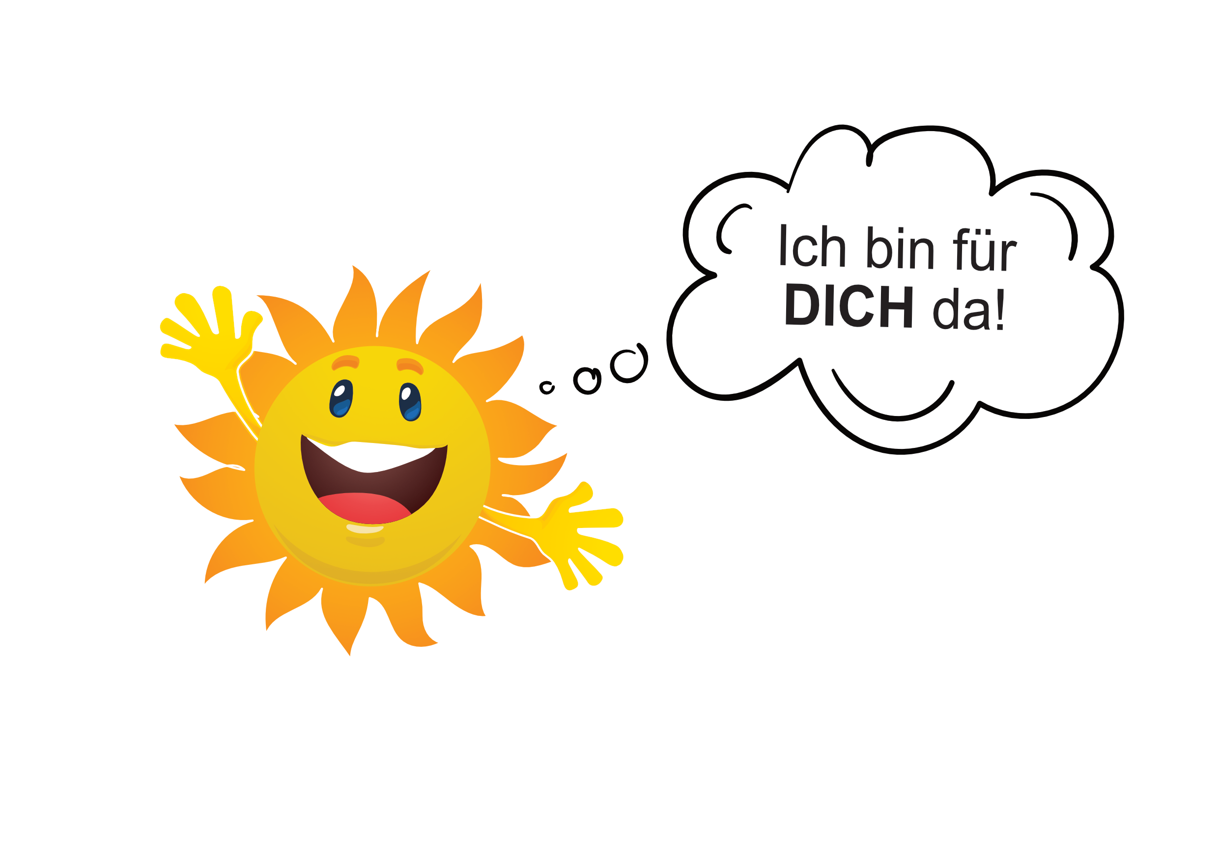 Sonne mit Sprechblasen Bin für dich da