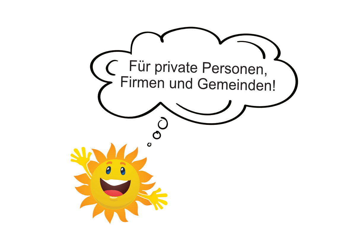 Sonne mit Sprechblasen Personen und Firmen und Gemeinden